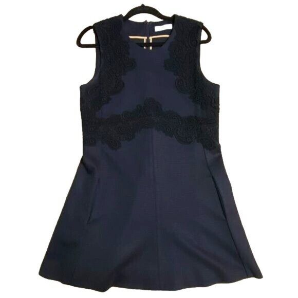 Chloe Virgin Wool Shift Dress in Dark Navy - Picture 1 of 7